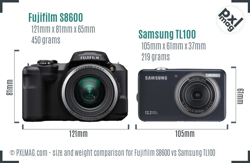Fujifilm S8600 vs Samsung TL100 size comparison Fujifilm S8600 vs Samsung TL100 size comparison