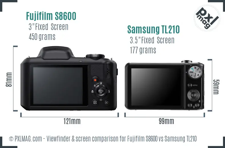 Fujifilm S8600 vs Samsung TL210 Screen and Viewfinder comparison
