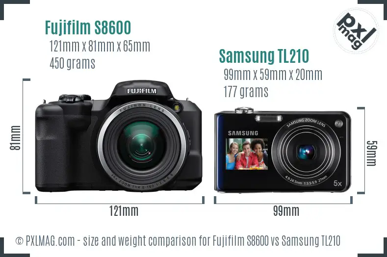 Fujifilm S8600 vs Samsung TL210 size comparison