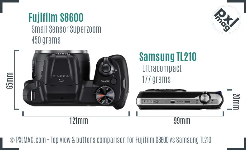 Fujifilm S8600 vs Samsung TL210 top view buttons comparison