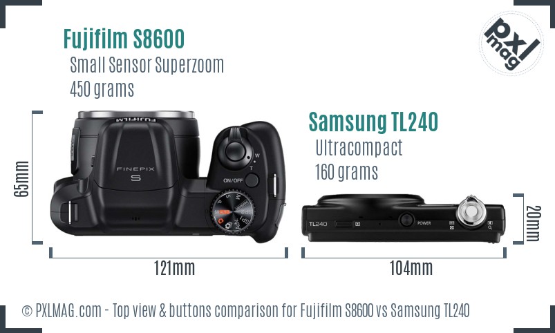 Fujifilm S8600 vs Samsung TL240 top view buttons comparison