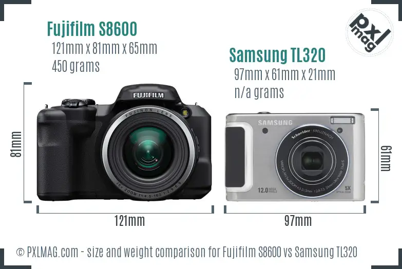 Fujifilm S8600 vs Samsung TL320 size comparison Fujifilm S8600 vs Samsung TL320 size comparison