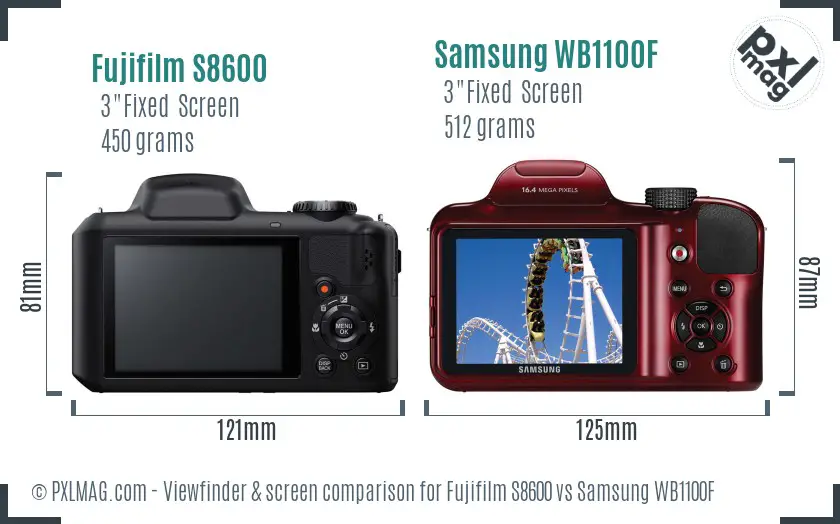 Fujifilm S8600 vs Samsung WB1100F Screen and Viewfinder comparison