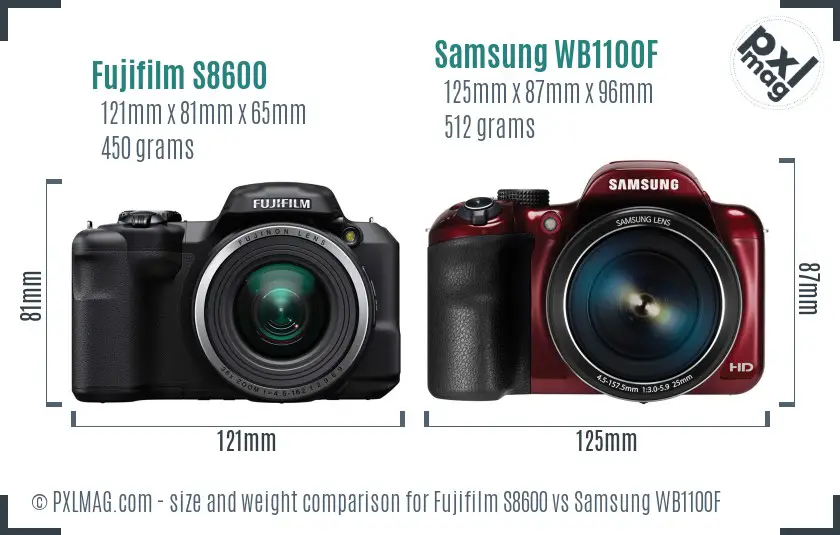 Fujifilm S8600 vs Samsung WB1100F size comparison