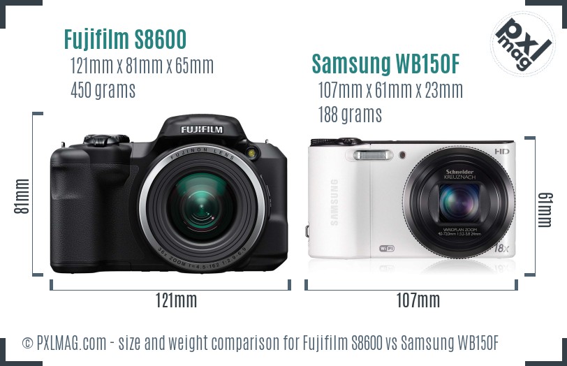 Fujifilm S8600 vs Samsung WB150F size comparison