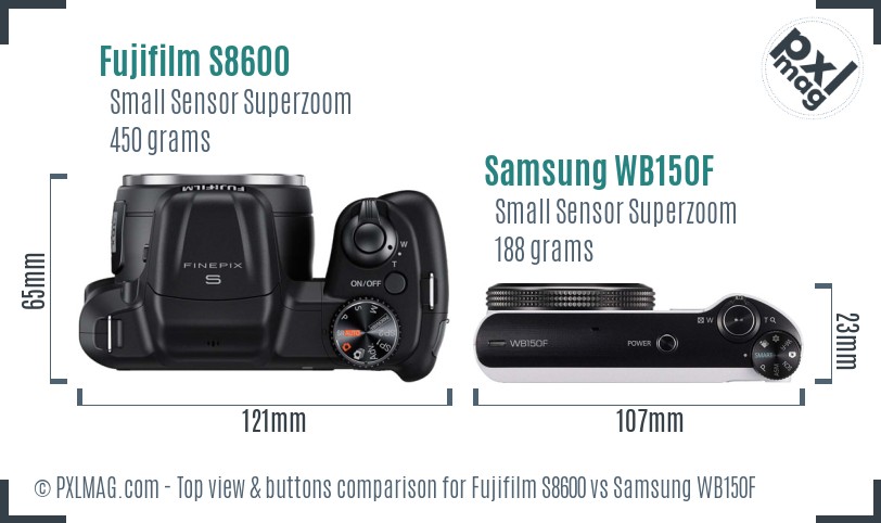 Fujifilm S8600 vs Samsung WB150F top view buttons comparison