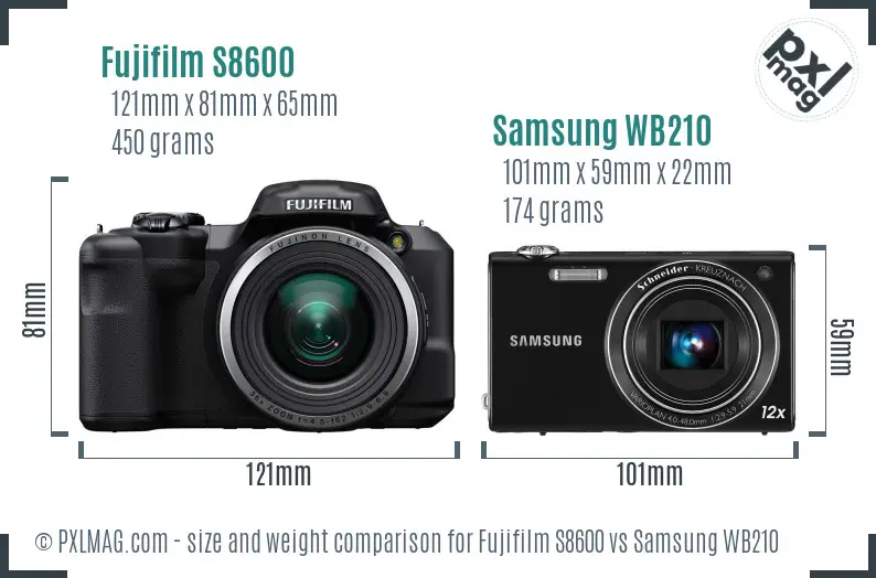 Fujifilm S8600 vs Samsung WB210 size comparison