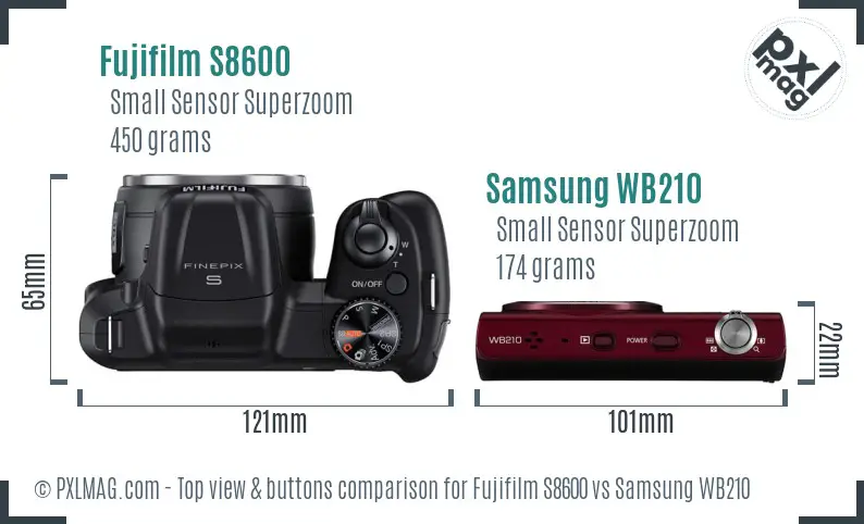Fujifilm S8600 vs Samsung WB210 top view buttons comparison