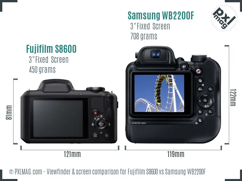 Fujifilm S8600 vs Samsung WB2200F Screen and Viewfinder comparison
