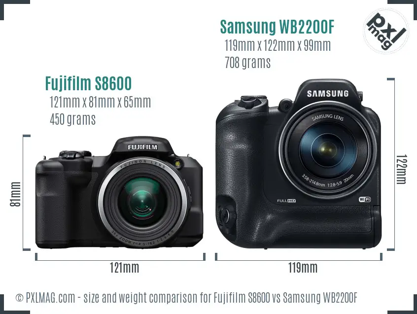 Fujifilm S8600 vs Samsung WB2200F size comparison