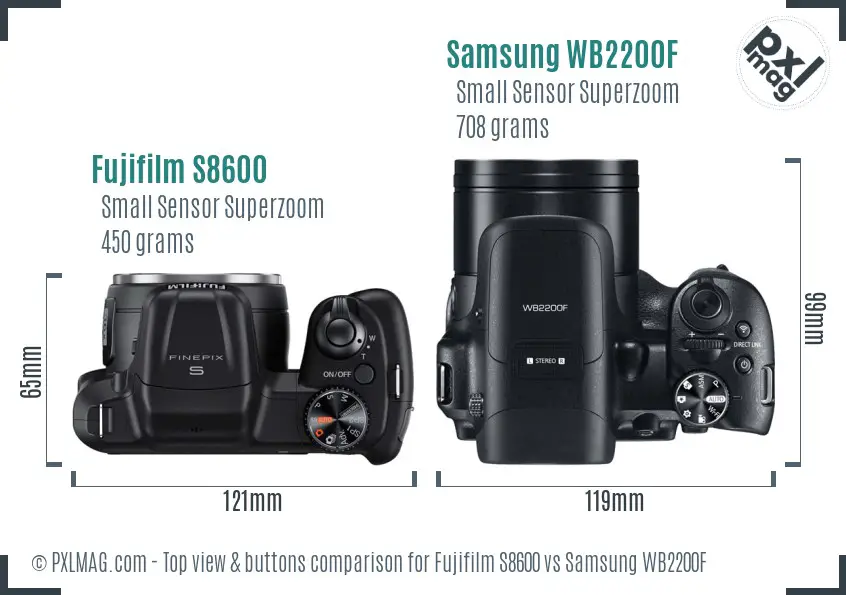 Fujifilm S8600 vs Samsung WB2200F top view buttons comparison