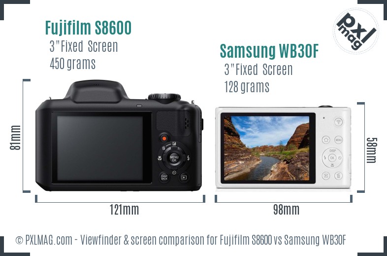 Fujifilm S8600 vs Samsung WB30F Screen and Viewfinder comparison