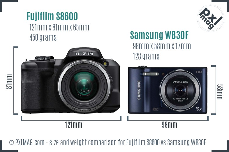 Fujifilm S8600 vs Samsung WB30F size comparison