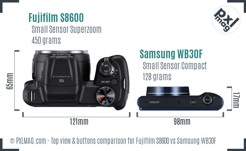 Fujifilm S8600 vs Samsung WB30F top view buttons comparison