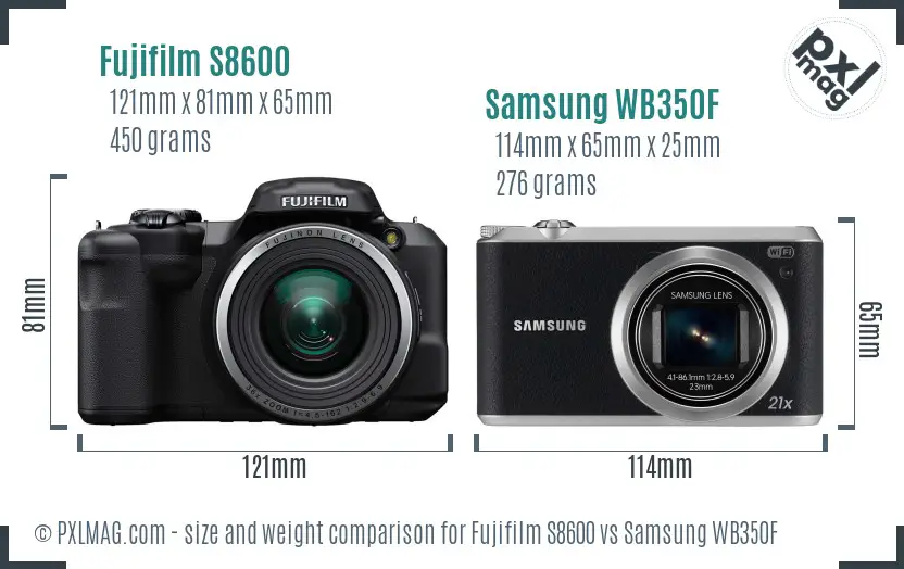 Fujifilm S8600 vs Samsung WB350F size comparison