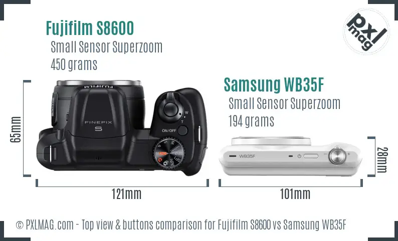 Fujifilm S8600 vs Samsung WB35F top view buttons comparison