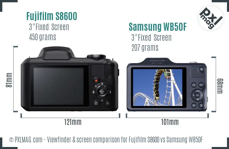 Fujifilm S8600 vs Samsung WB50F Screen and Viewfinder comparison