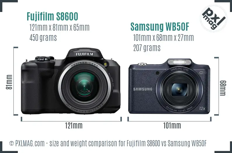 Fujifilm S8600 vs Samsung WB50F size comparison