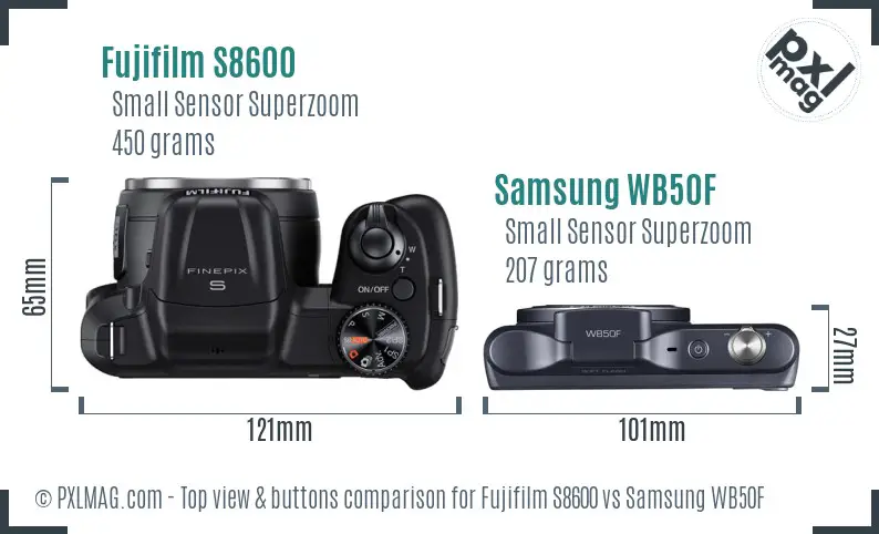 Fujifilm S8600 vs Samsung WB50F top view buttons comparison