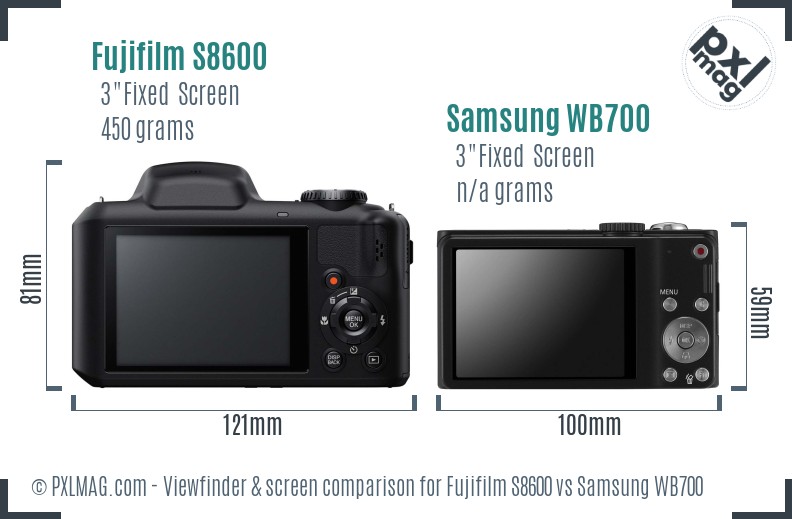 Fujifilm S8600 vs Samsung WB700 Screen and Viewfinder comparison