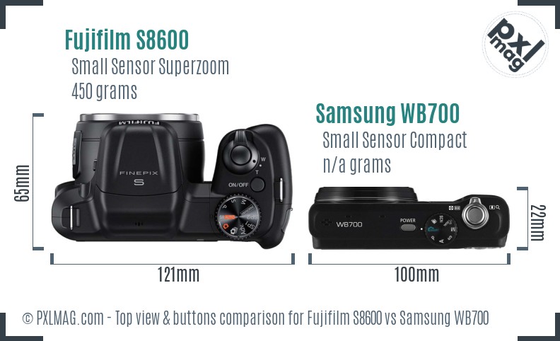 Fujifilm S8600 vs Samsung WB700 top view buttons comparison