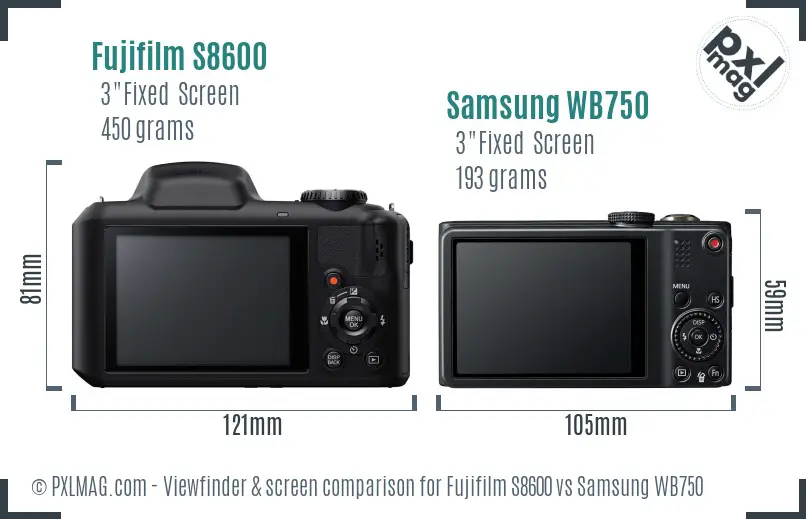 Fujifilm S8600 vs Samsung WB750 Screen and Viewfinder comparison