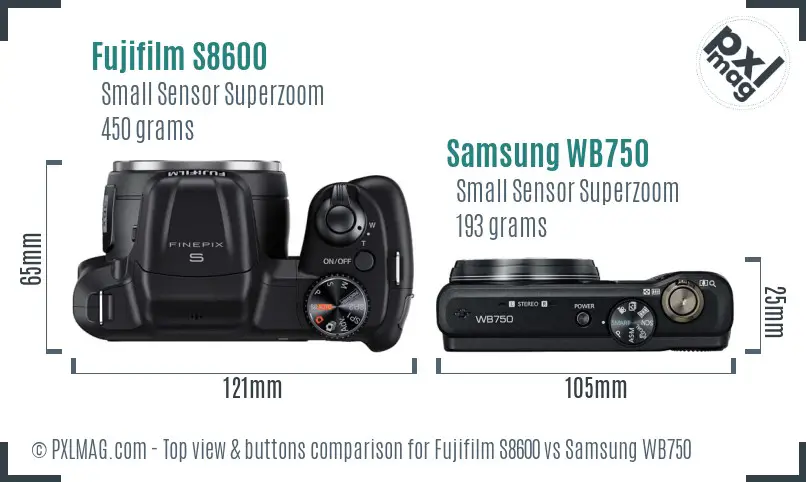 Fujifilm S8600 vs Samsung WB750 top view buttons comparison