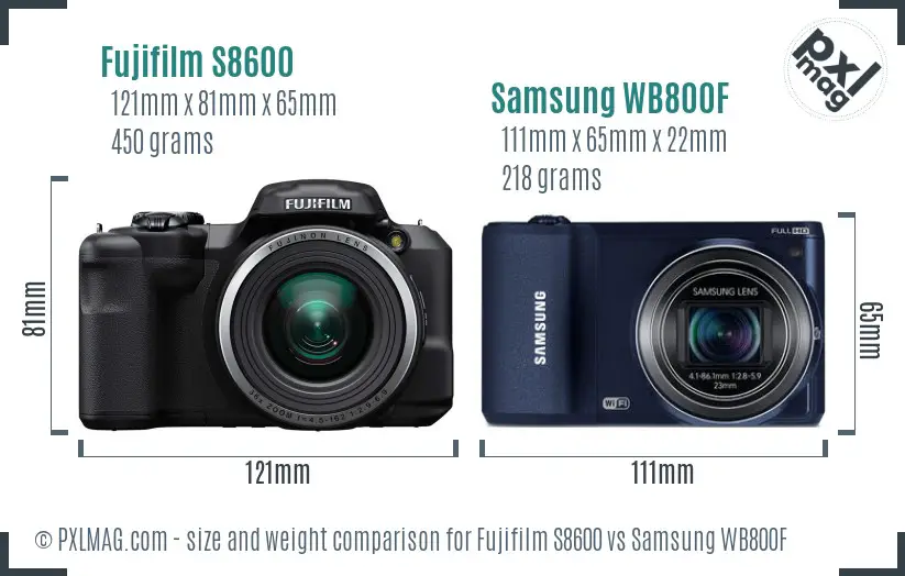 Fujifilm S8600 vs Samsung WB800F size comparison