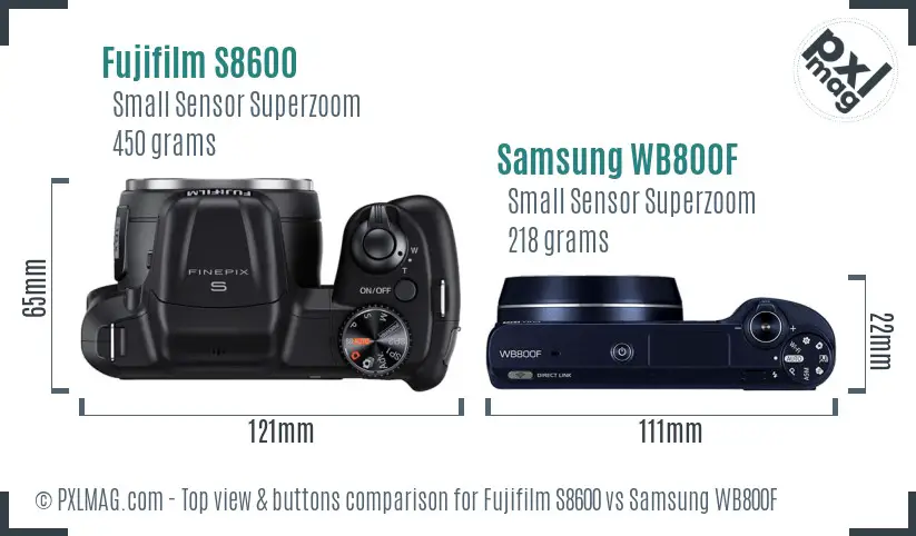 Fujifilm S8600 vs Samsung WB800F top view buttons comparison