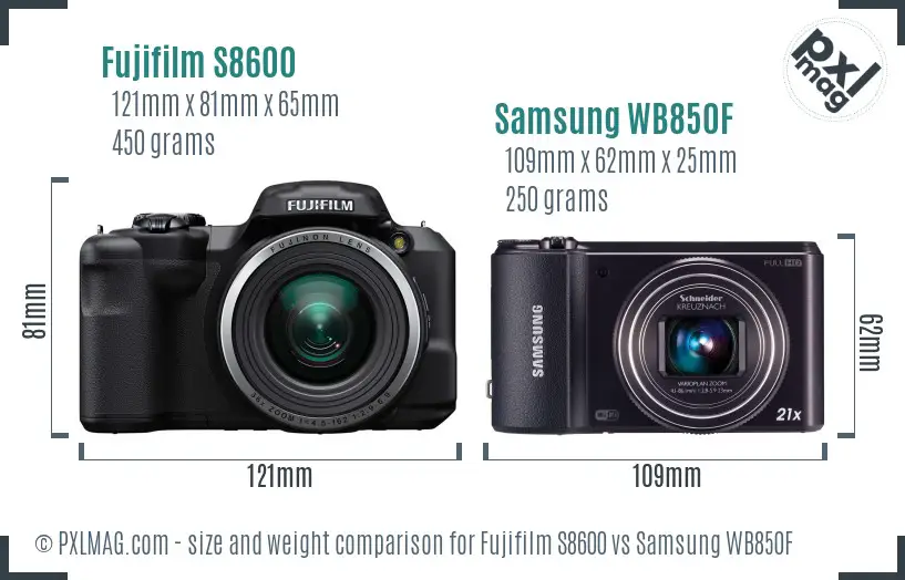 Fujifilm S8600 vs Samsung WB850F size comparison