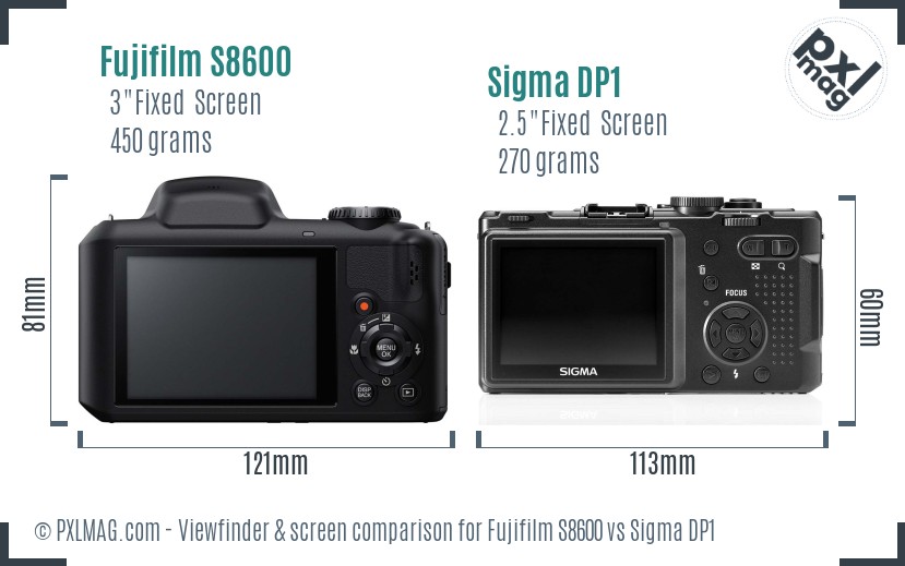 Fujifilm S8600 vs Sigma DP1 Screen and Viewfinder comparison
