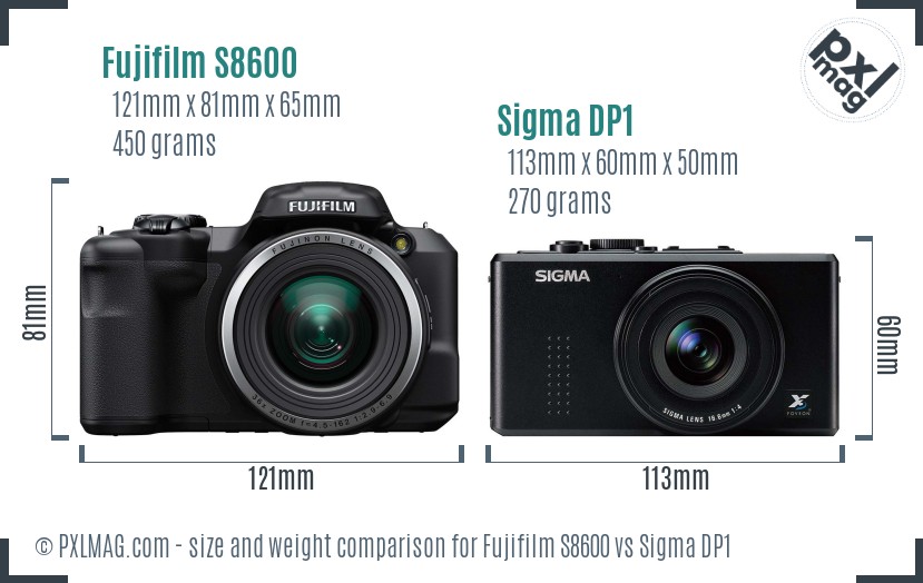 Fujifilm S8600 vs Sigma DP1 size comparison
