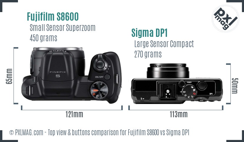 Fujifilm S8600 vs Sigma DP1 top view buttons comparison