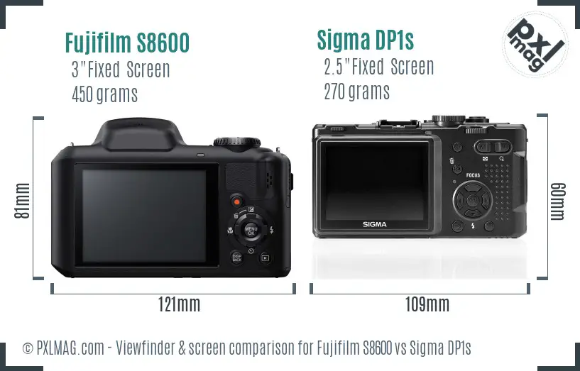 Fujifilm S8600 vs Sigma DP1s Screen and Viewfinder comparison Fujifilm S8600 vs Sigma DP1s Screen and Viewfinder comparison