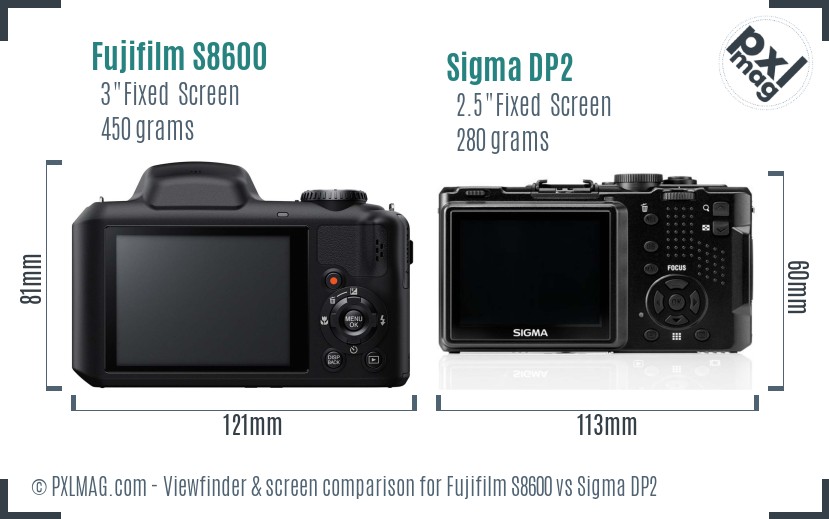 Fujifilm S8600 vs Sigma DP2 Screen and Viewfinder comparison