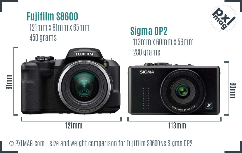 Fujifilm S8600 vs Sigma DP2 size comparison