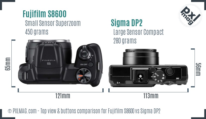 Fujifilm S8600 vs Sigma DP2 top view buttons comparison