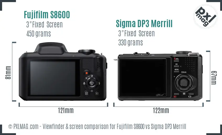 Fujifilm S8600 vs Sigma DP3 Merrill Screen and Viewfinder comparison
