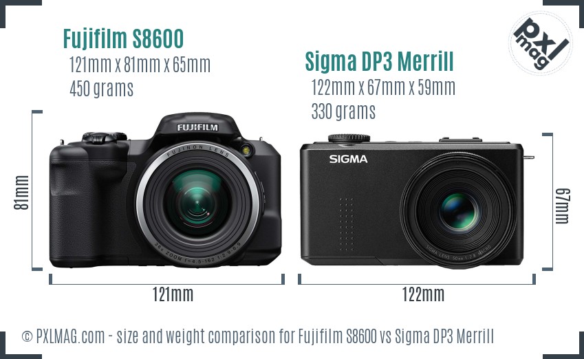 Fujifilm S8600 vs Sigma DP3 Merrill size comparison Fujifilm S8600 vs Sigma DP3 Merrill size comparison