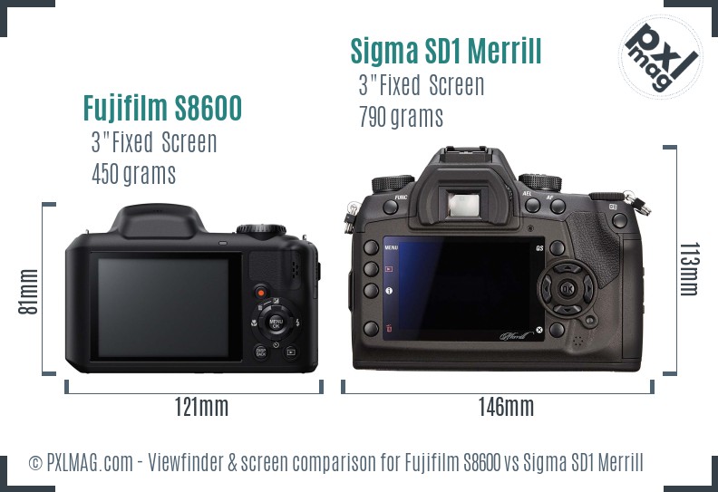 Fujifilm S8600 vs Sigma SD1 Merrill Screen and Viewfinder comparison