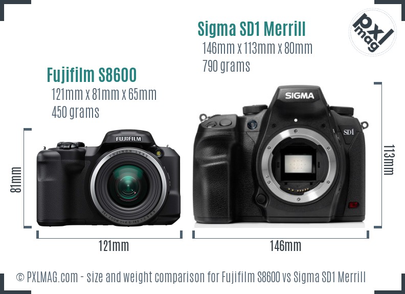 Fujifilm S8600 vs Sigma SD1 Merrill size comparison