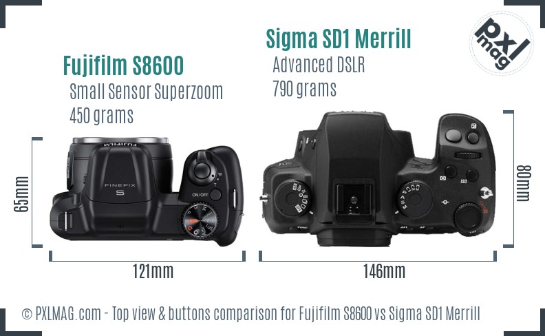 Fujifilm S8600 vs Sigma SD1 Merrill top view buttons comparison