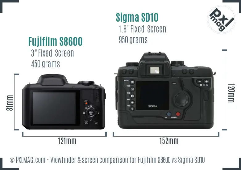 Fujifilm S8600 vs Sigma SD10 Screen and Viewfinder comparison