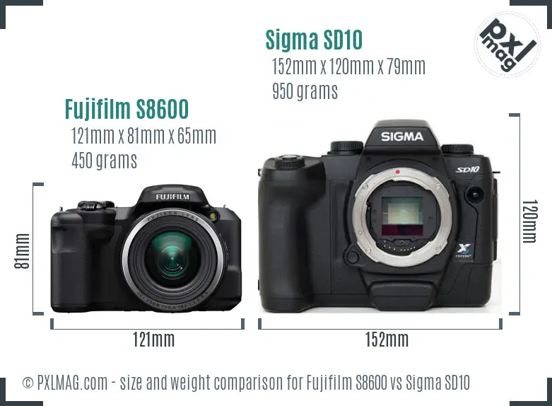 Fujifilm S8600 vs Sigma SD10 size comparison