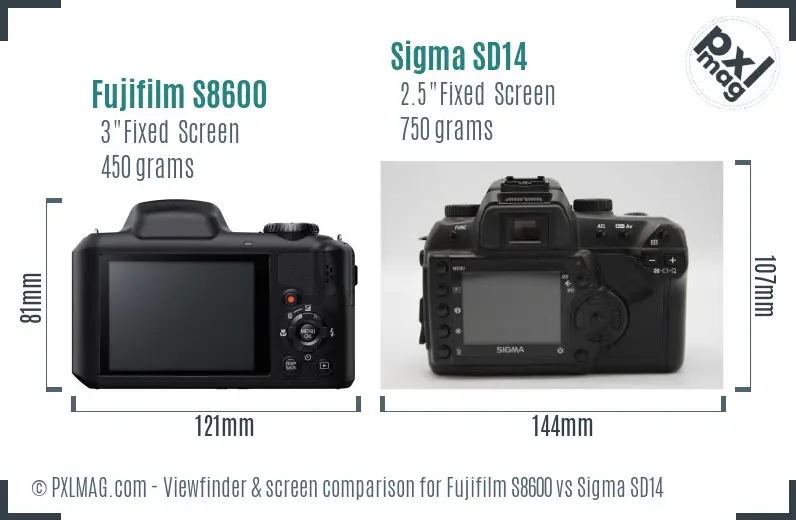 Fujifilm S8600 vs Sigma SD14 Screen and Viewfinder comparison