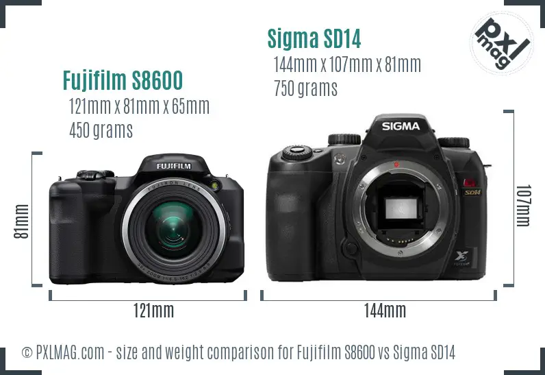 Fujifilm S8600 vs Sigma SD14 size comparison