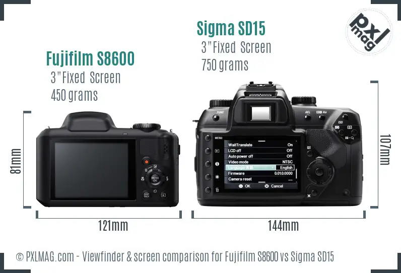 Fujifilm S8600 vs Sigma SD15 Screen and Viewfinder comparison Fujifilm S8600 vs Sigma SD15 Screen and Viewfinder comparison