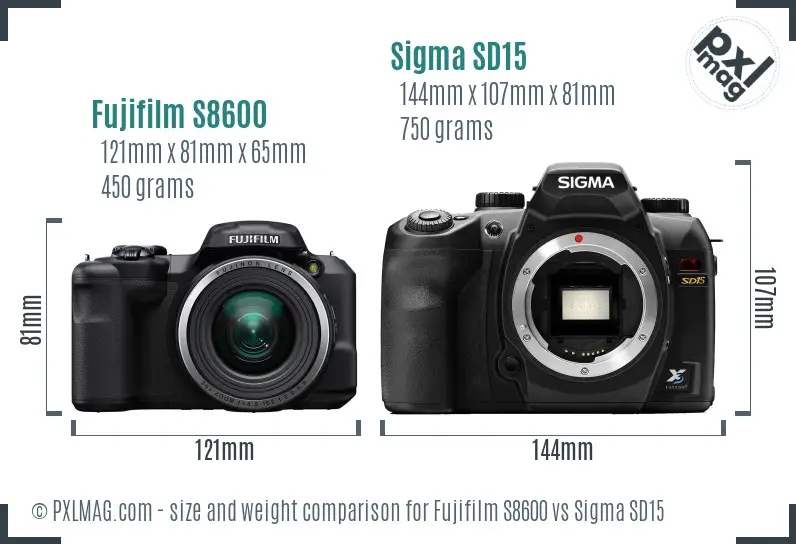 Fujifilm S8600 vs Sigma SD15 size comparison Fujifilm S8600 vs Sigma SD15 size comparison
