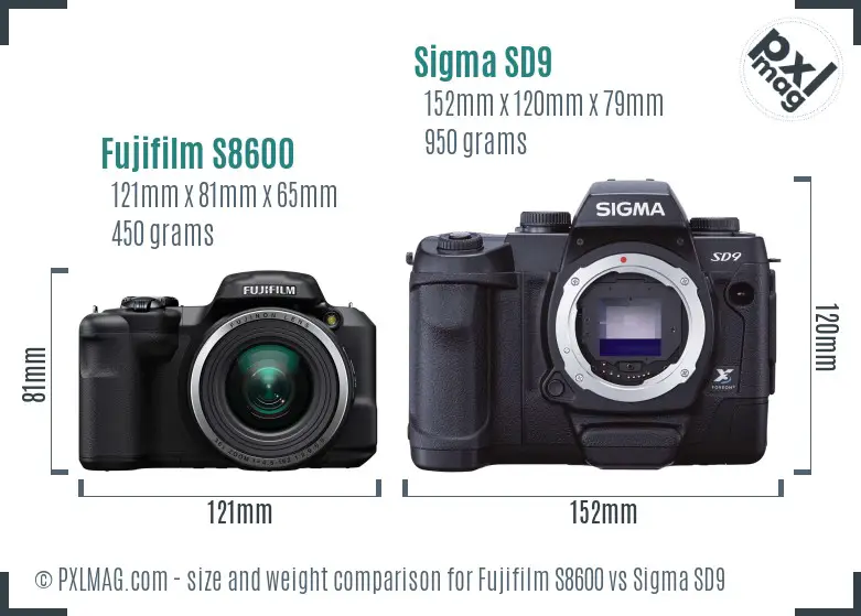 Fujifilm S8600 vs Sigma SD9 size comparison