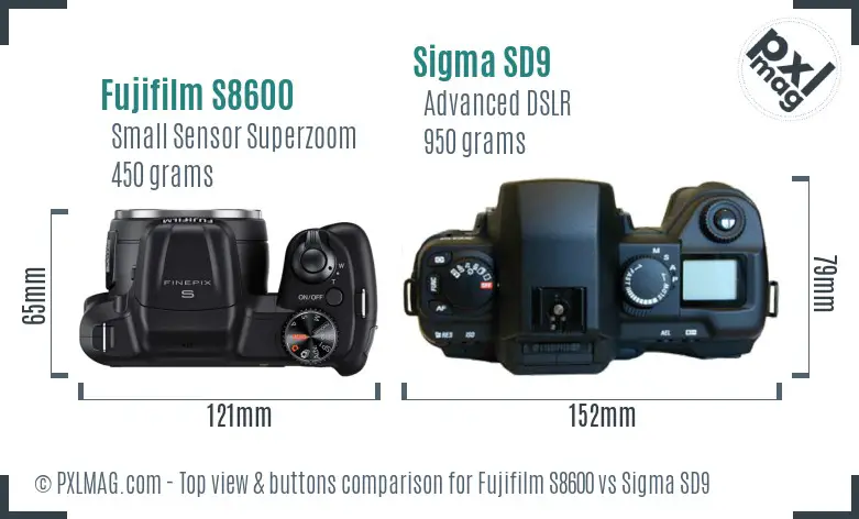 Fujifilm S8600 vs Sigma SD9 top view buttons comparison
